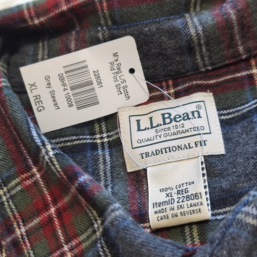 NWT L.L. Bean Grey Stewart Scotch Plaid Flannel Button Up Shirt Size XL - Picture 4 of 7